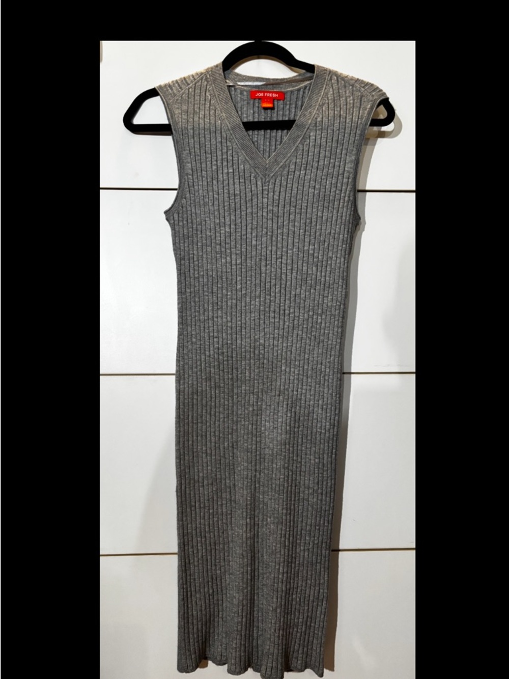 Joe Fresh Gray Ribbed V‑Neck Sleeveless Maxi Knit Dress